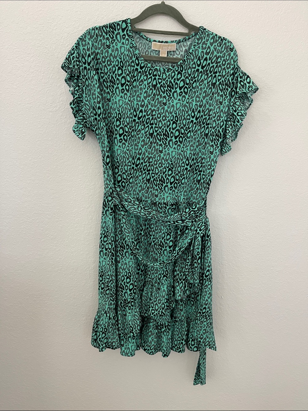 Michael‎ Kors Teal and Black Leopard Print Dress Size Small